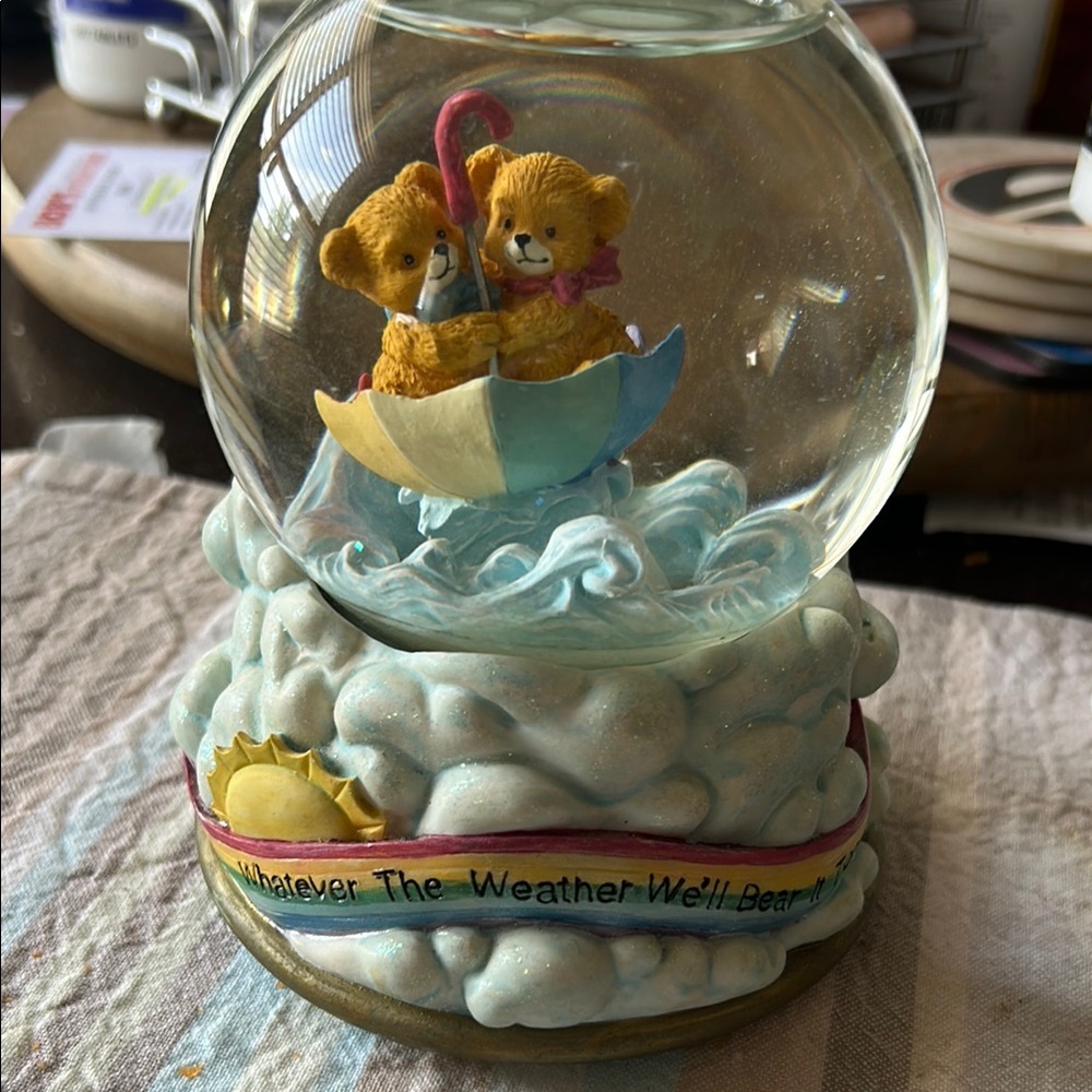 Teddy Bear Snow Globe with Umbrella San Francisco Music Box